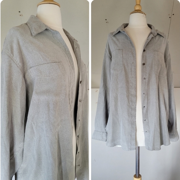 St. John's Bay Womens Grey Button-up Shirt Size L Missing Buttons - Picture 1 of 7